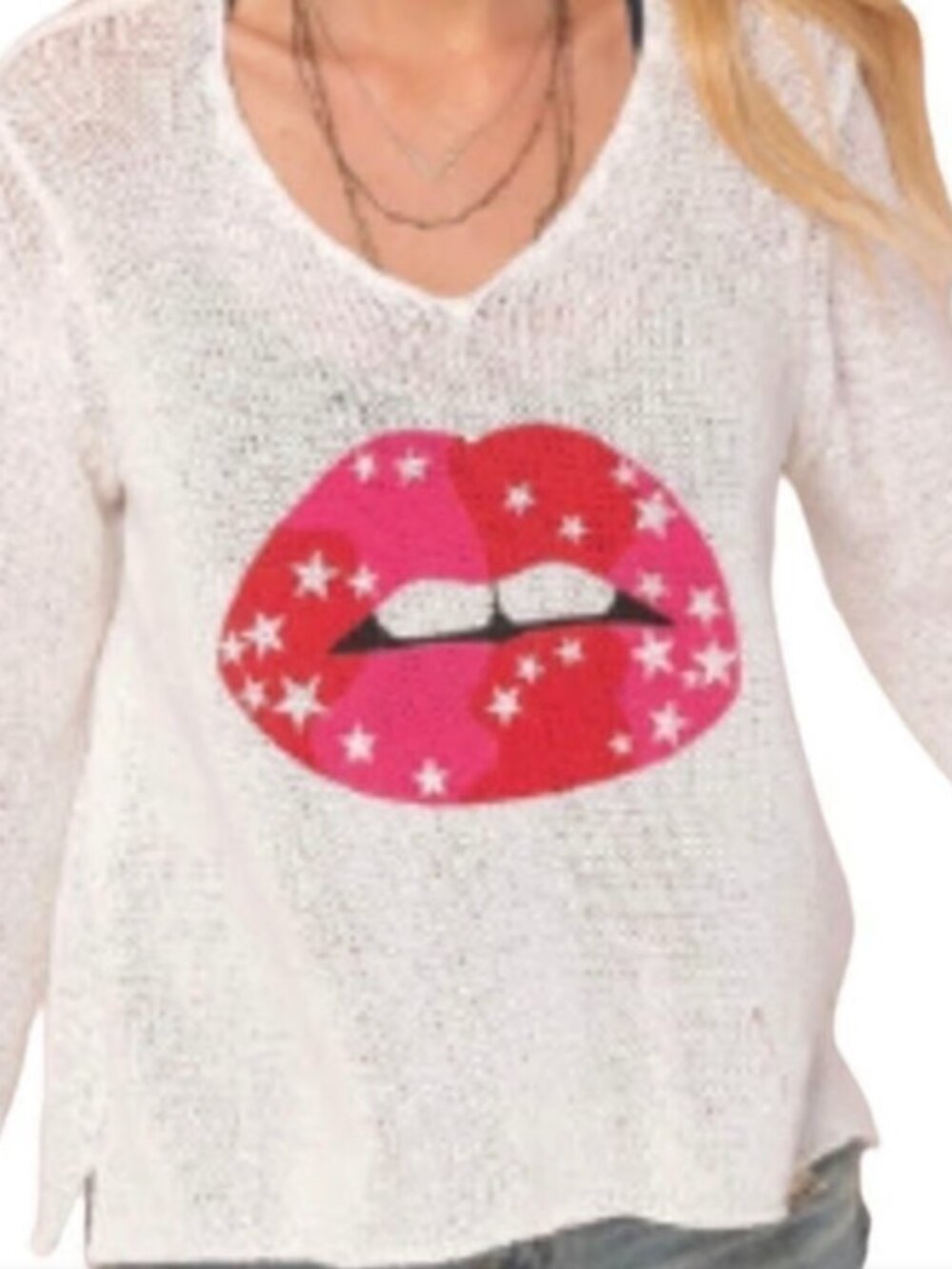 NWT Wooden Ships Star Lips Lightweight Knit Sweater XS/S Beach Boho Coastal $122 - Picture 2 of 10
